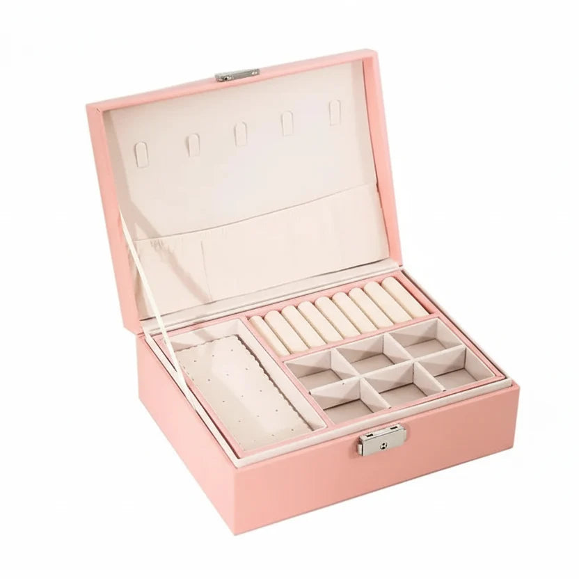 Jewelry Box Two-Tier Wood & PU Leather