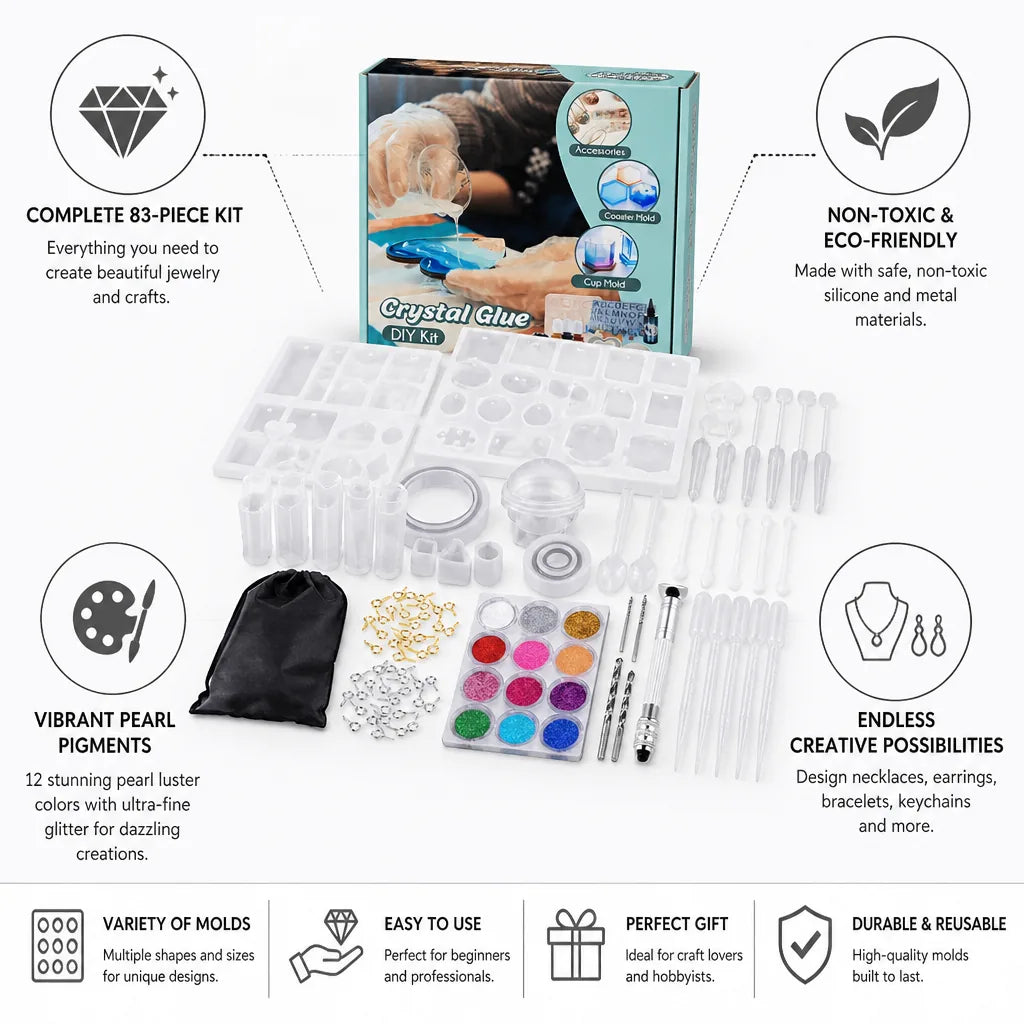 Jewelry Mold Kit Non-Toxic Silicone Pearl Pigments 83-Piece