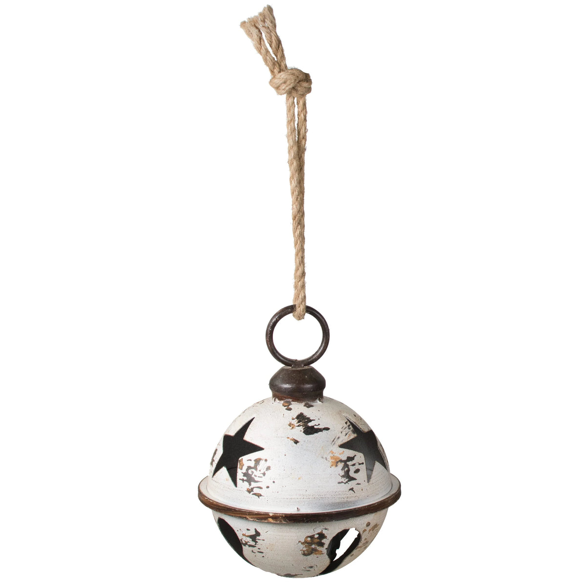 Jingle Bell Ornament Antique White Star Cutouts 7 Inch