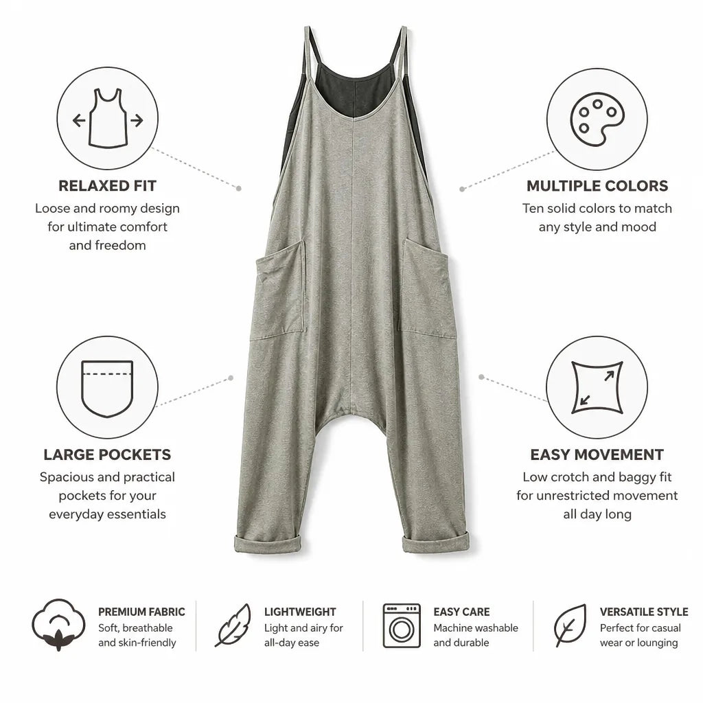 Jumpsuit Baggy Low Crotch Large Pockets