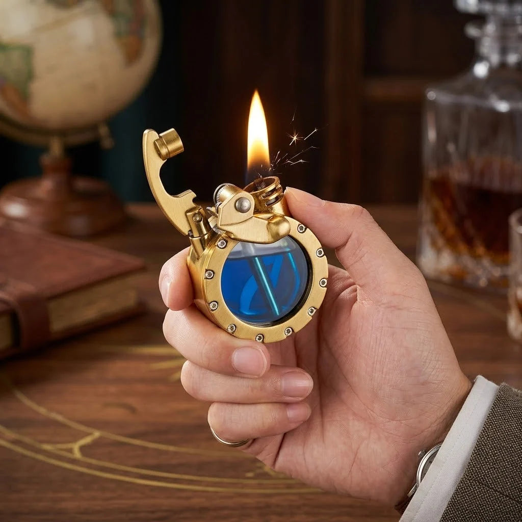 Kerosene Lighter Brass Body Transparent Chamber Vintage Design