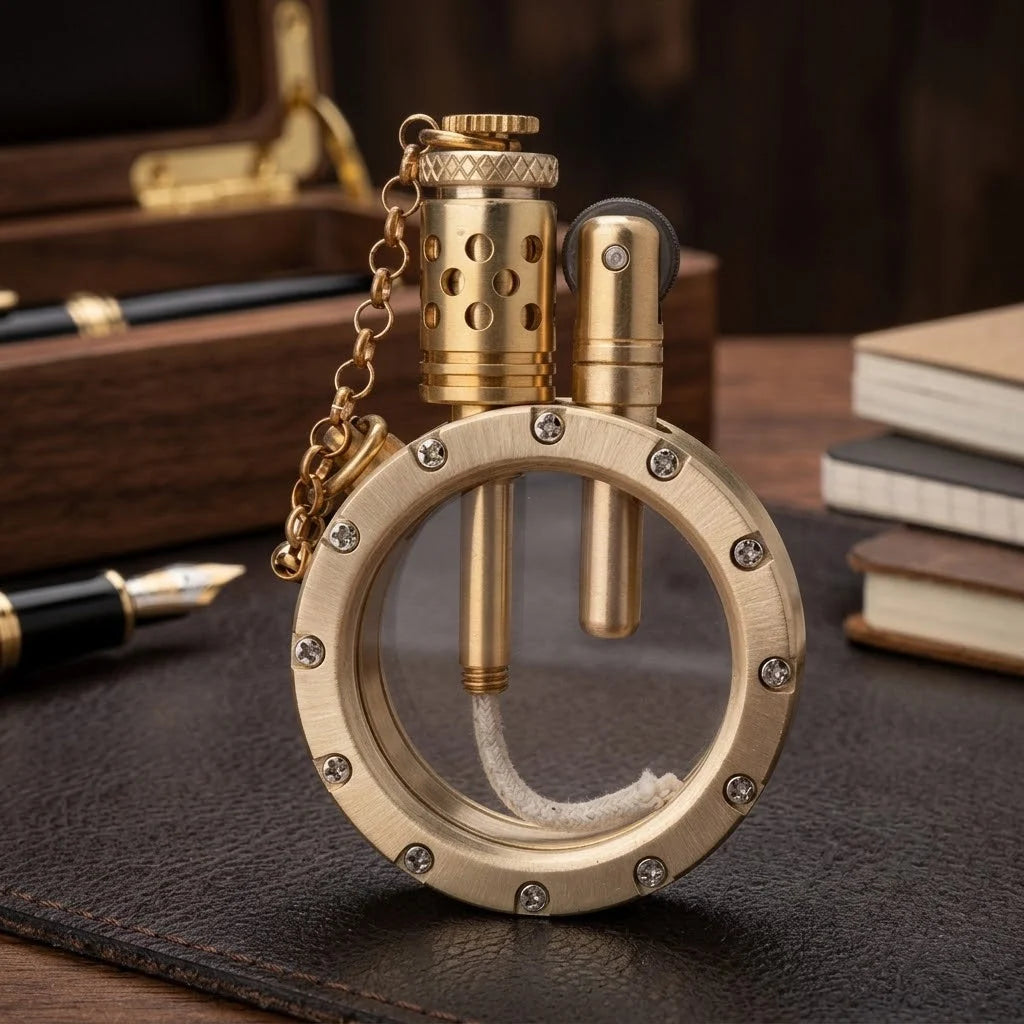 Kerosene Lighter Brass Body Transparent Chamber Vintage Design