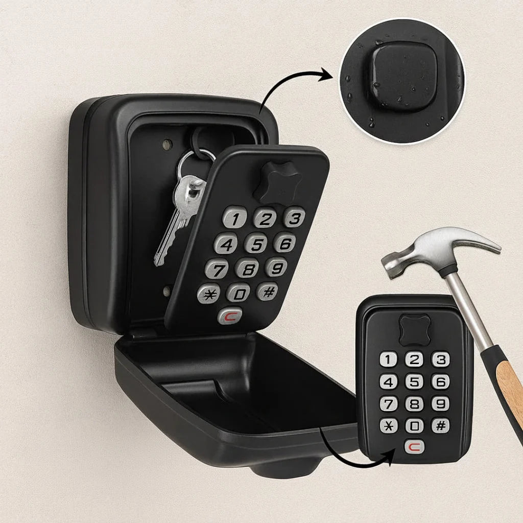 Key Lock Box Wall-Mounted Weather-Resistant 4-Wheel Combination