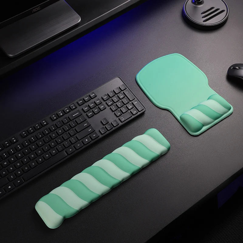 Keyboard Wrist Rest Silicone Wave Design Ergonomic Support Wipe-Clean Surface
