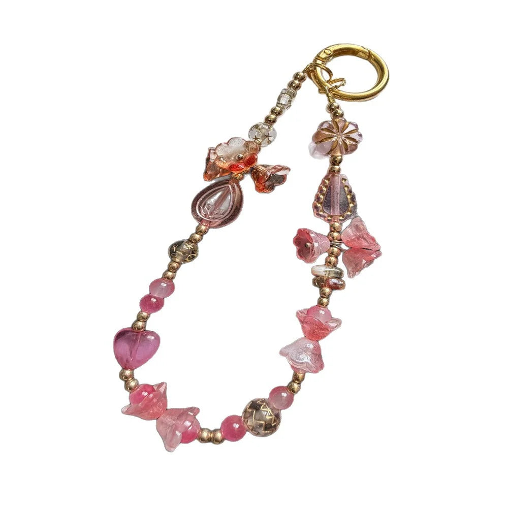 Keychain Colorful Beads Floral & Heart Charms
