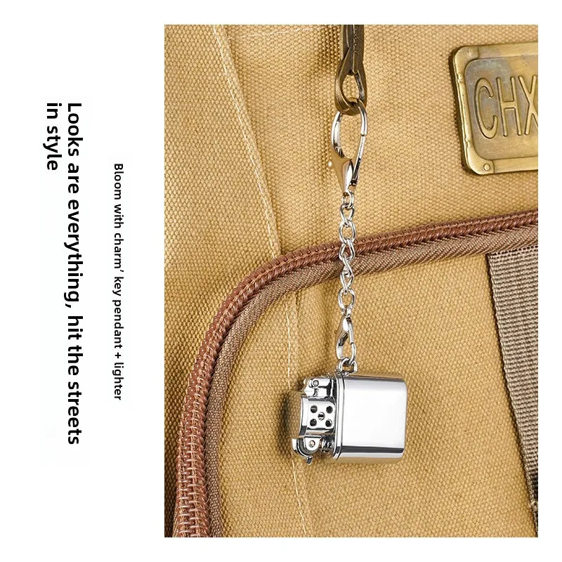 Keychain Lighter Wind-Resistant Refillable Metal Mini Design