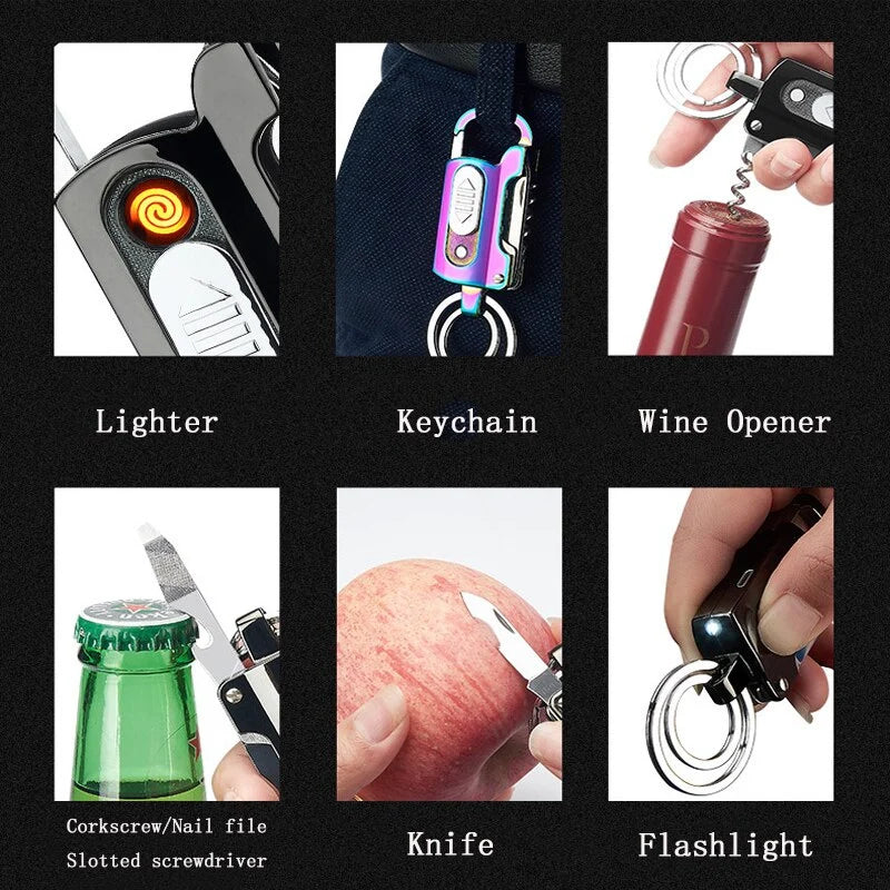 Keychain Lighter Windproof USB Rechargeable Multi-Tool