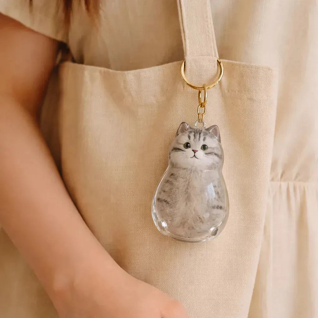Keychain Pet Fur Keepsake Clear Capsule