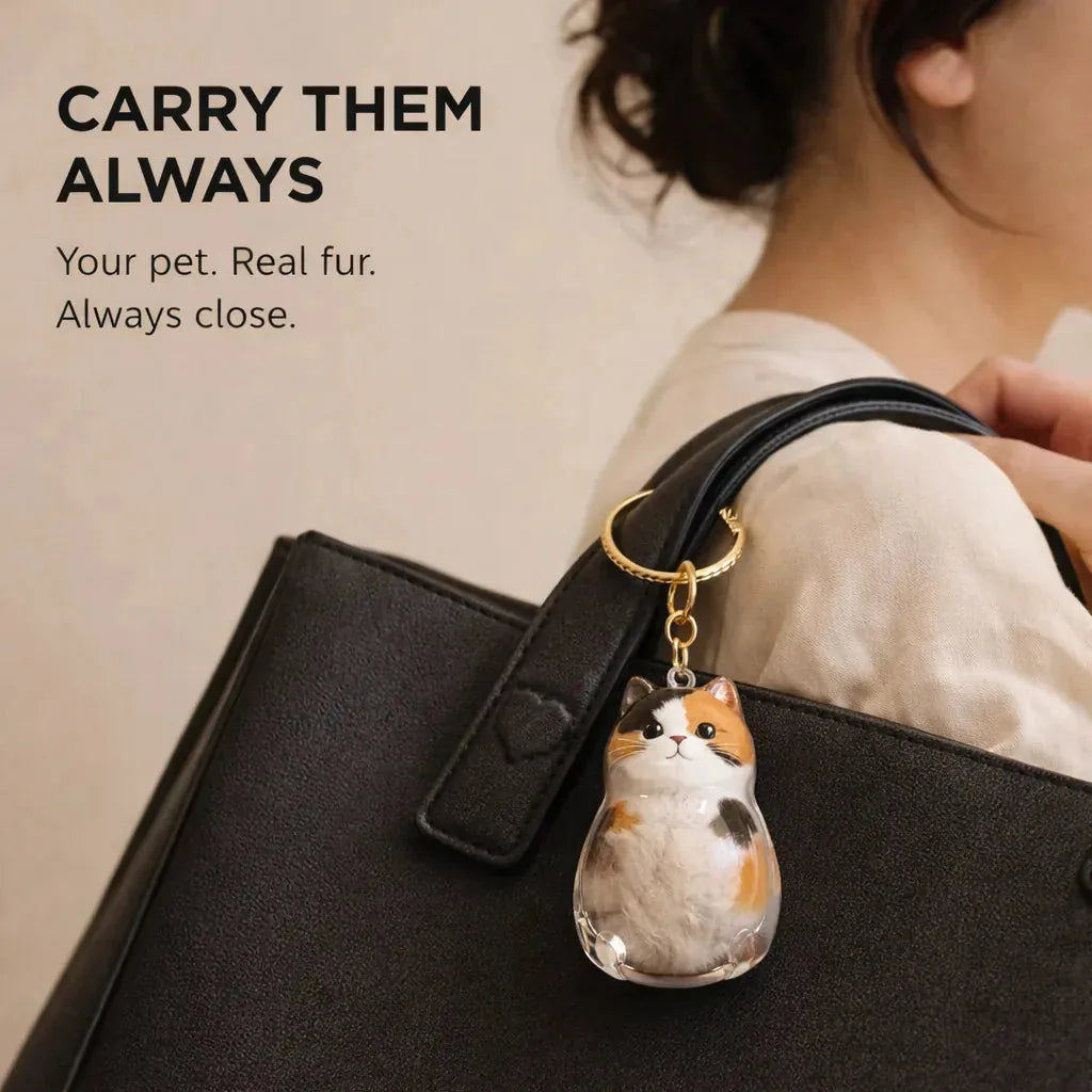 Keychain Pet Fur Keepsake Clear Capsule