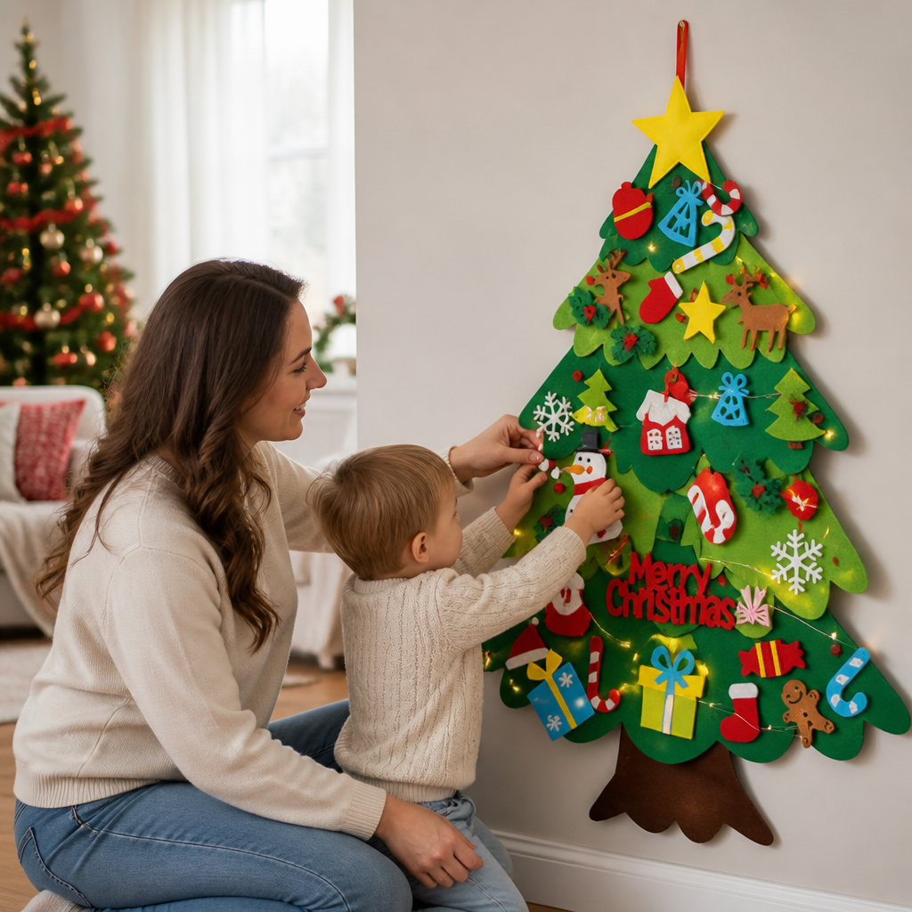 Kid-Safe Velcro Ornament Felt Christmas Tree (98×70 cm)