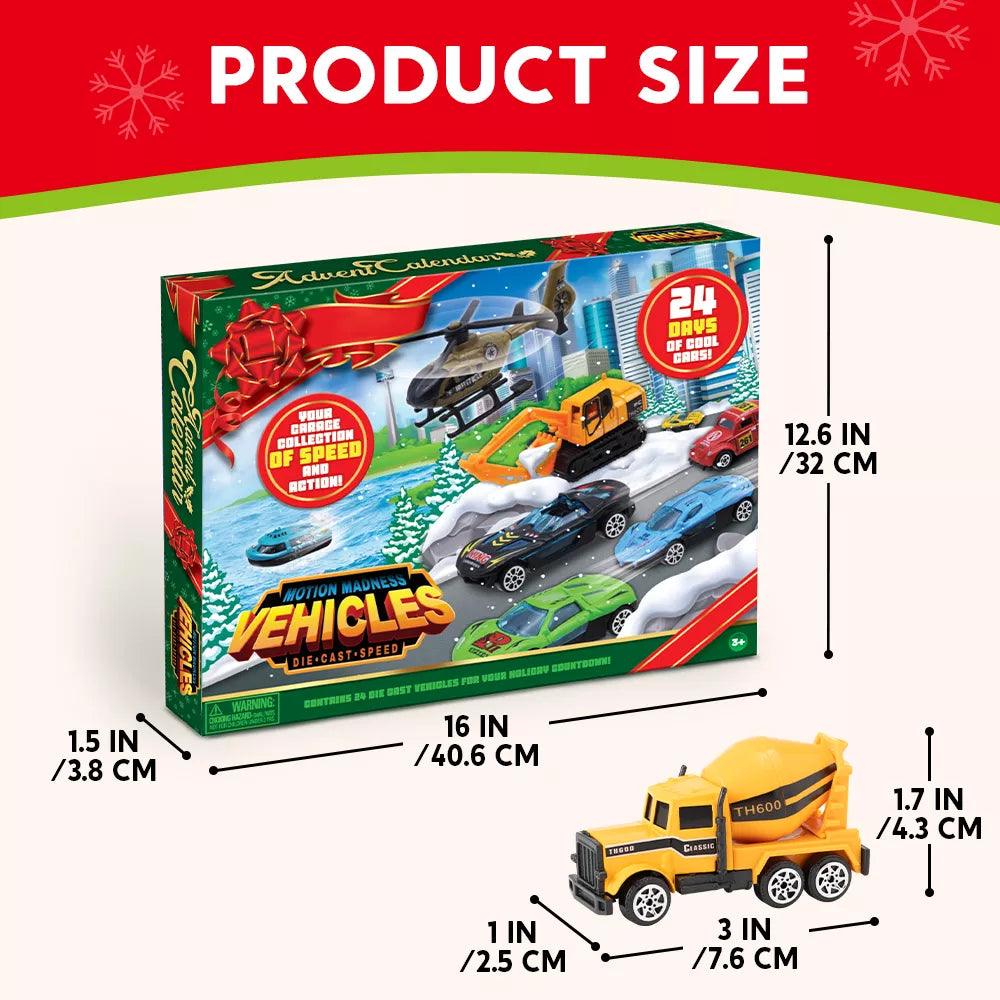 Kids Advent Calendar 24 Diecast Cars Numbered Doors