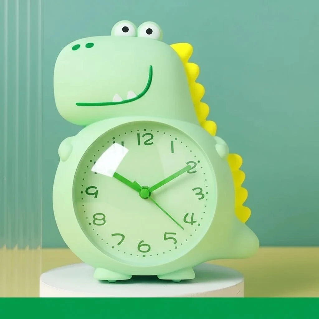 Kids Alarm Clock Dinosaur Design Silent Non-Ticking Movement & Gentle Wake-Up Light