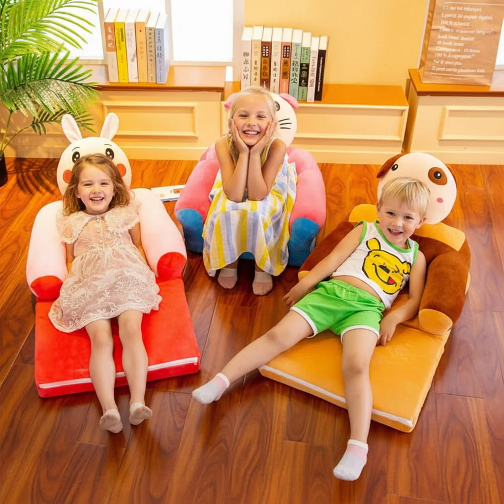 Kids' Bench Foldable Animal Design Padded Velour Seat