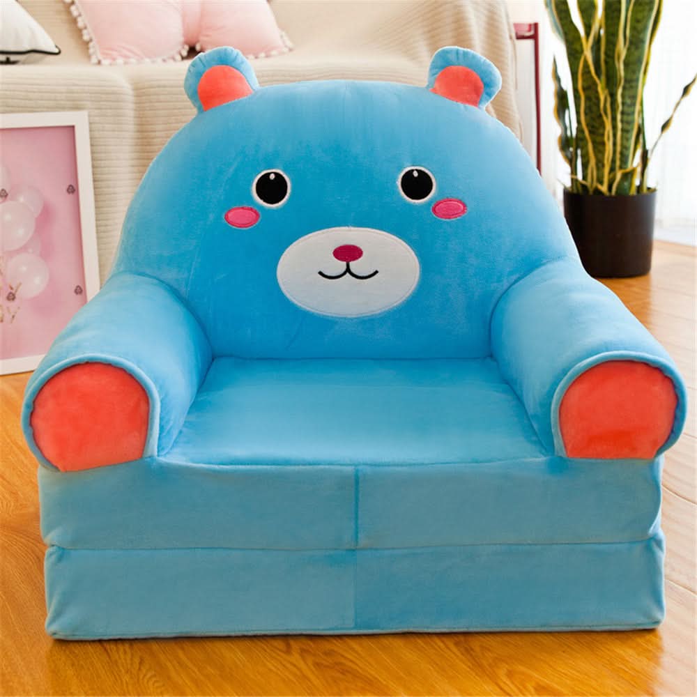 Kids' Bench Foldable Animal Design Padded Velour Seat