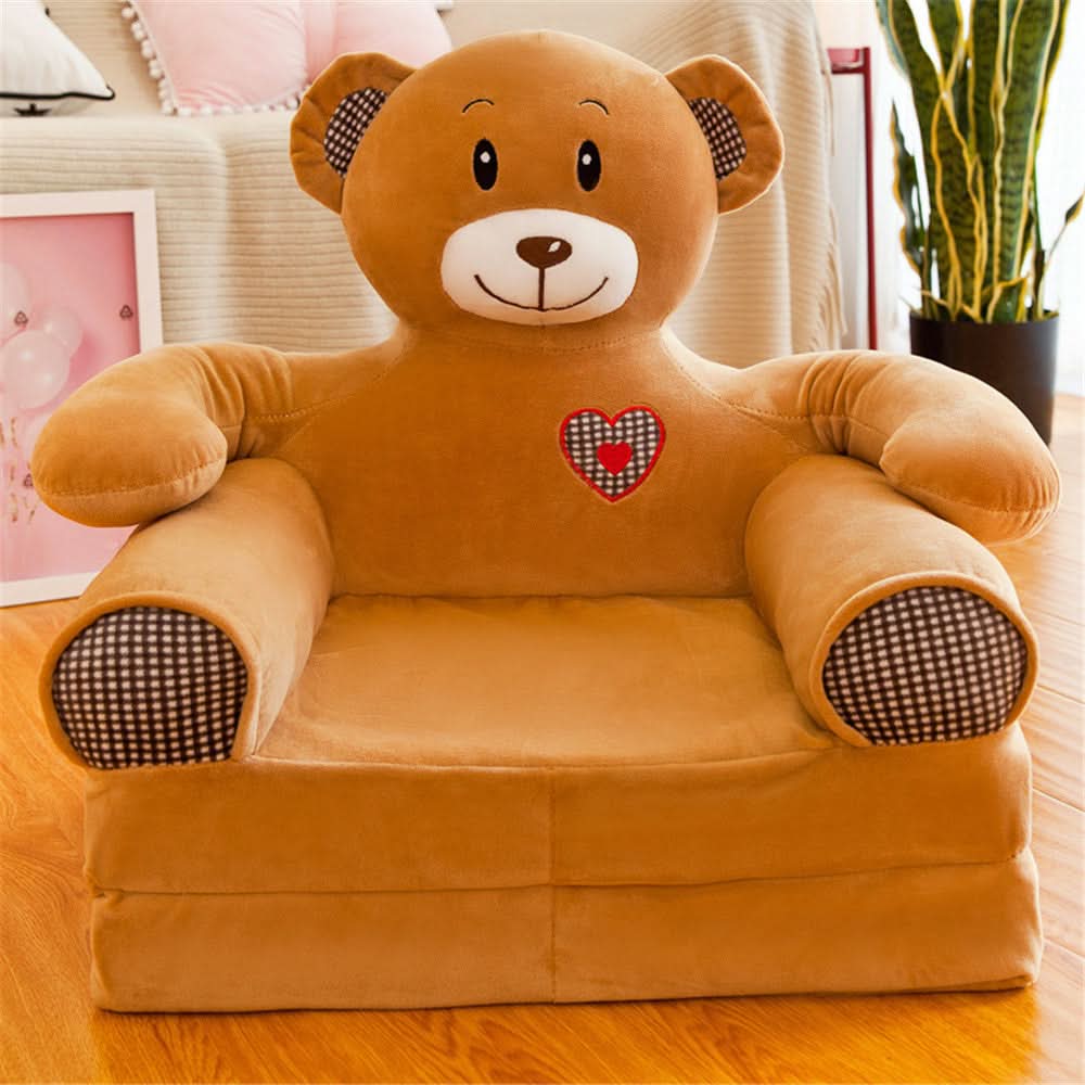 Kids' Bench Foldable Animal Design Padded Velour Seat