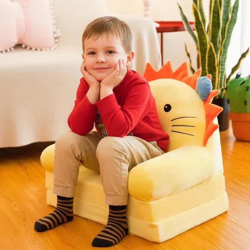 Kids' Bench Foldable Animal Design Padded Velour Seat