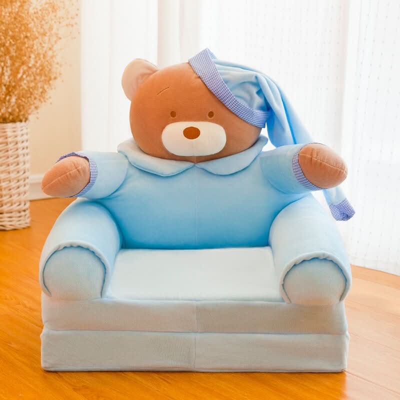 Kids' Bench Foldable Animal Design Padded Velour Seat