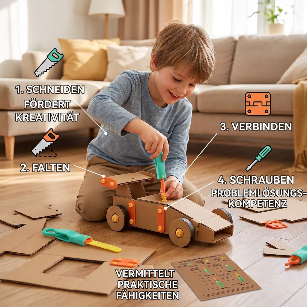 Kids Building Set Cardboard STEM 100 Pieces With Tool Kit
