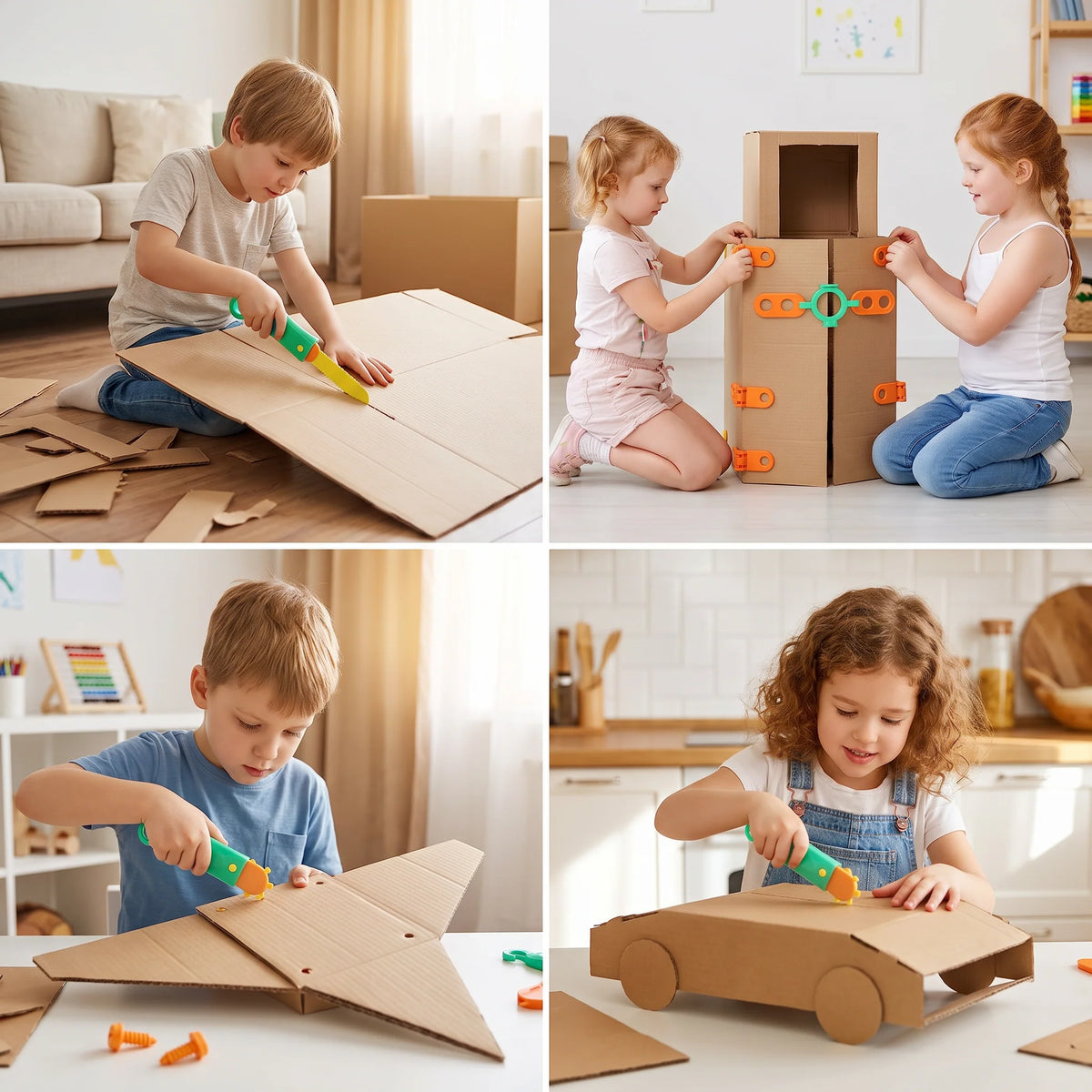 Kids Building Set Cardboard STEM 100 Pieces With Tool Kit