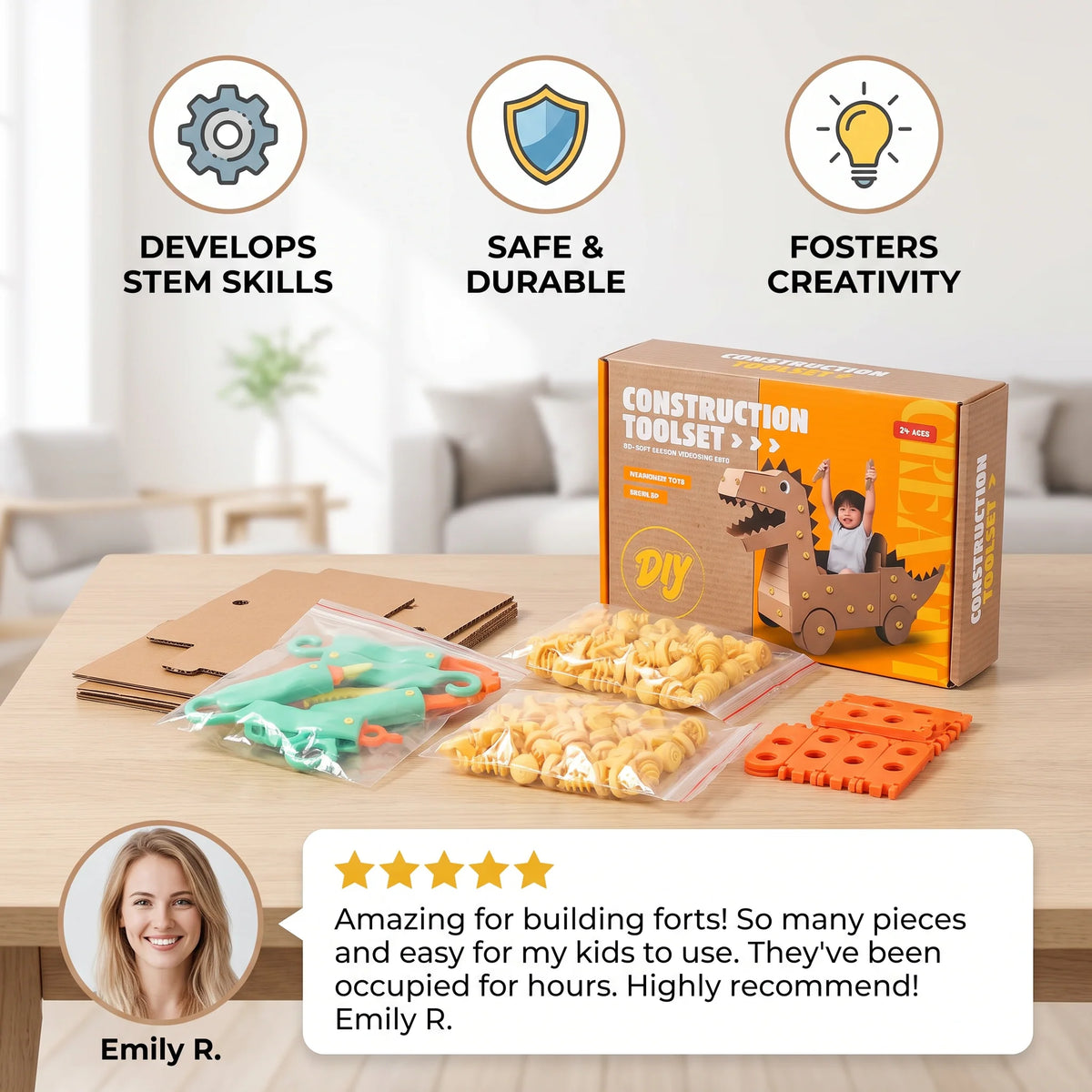 Kids' Construction Kit Cardboard STEM 100 Pieces Tool Set