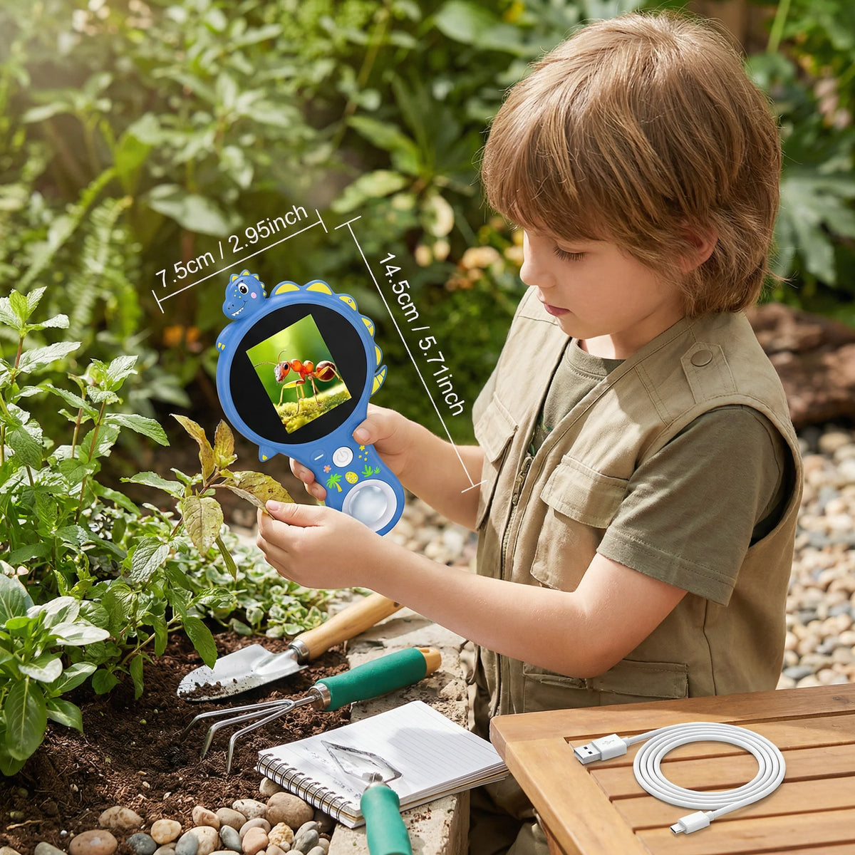 Kids Digital Microscope Built-In Screen Portable Photo & Video Capture