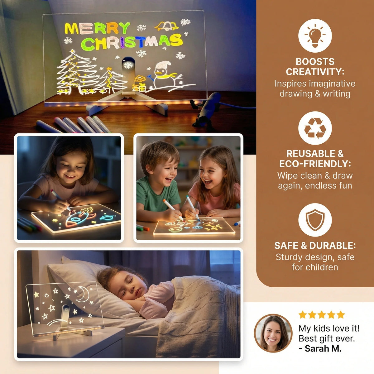 Kids Drawing Board LED Wipe Clean USB Rechargeable