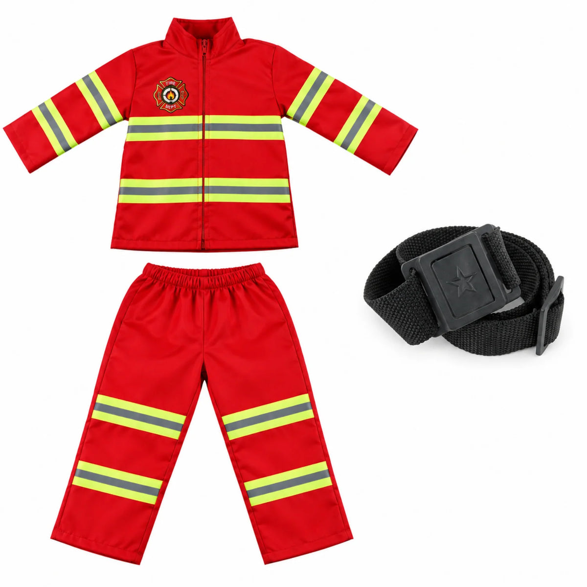 Kids Firefighter Costume Lightweight Polyester Zipper Front & Accessory Options