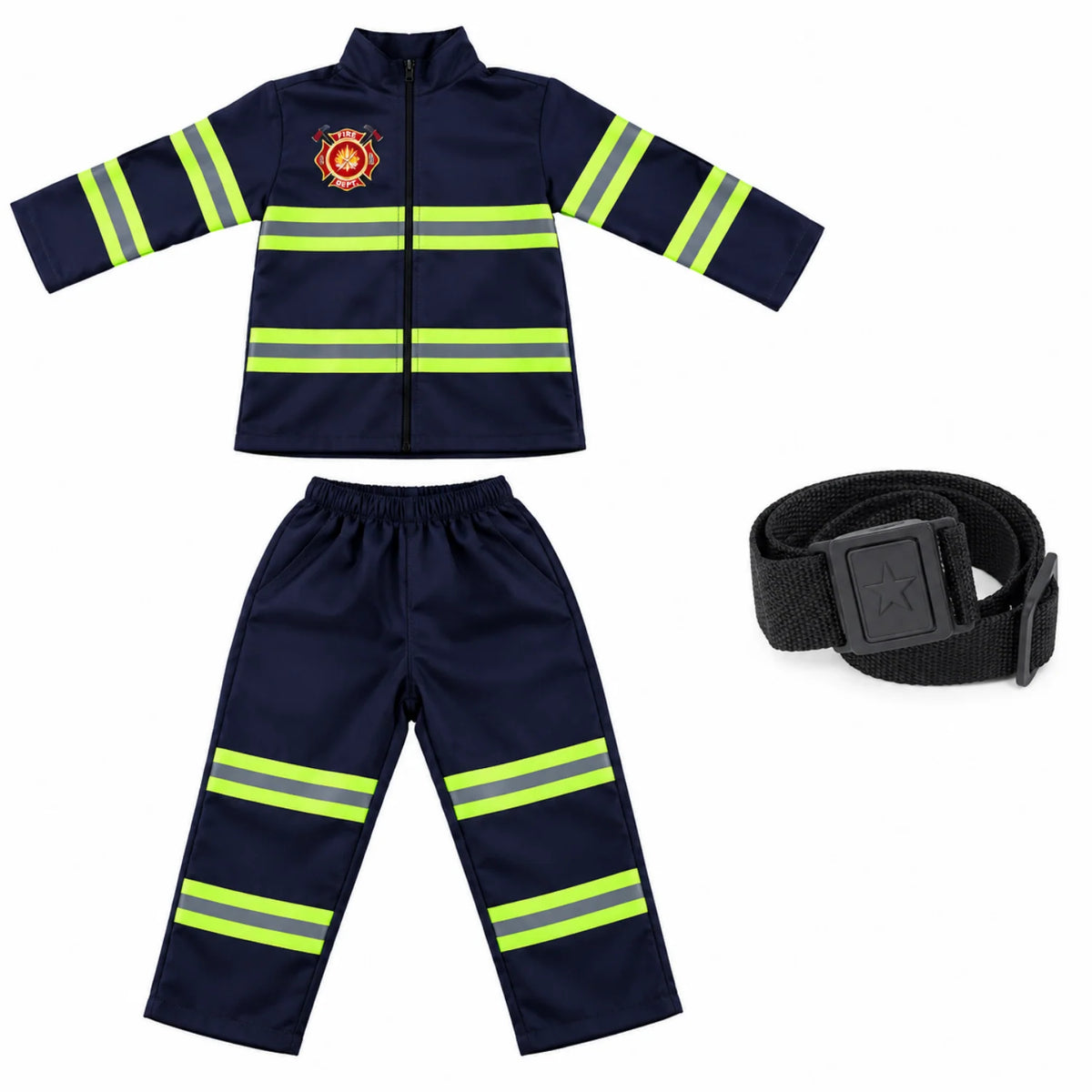 Kids Firefighter Costume Lightweight Polyester Zipper Front & Accessory Options