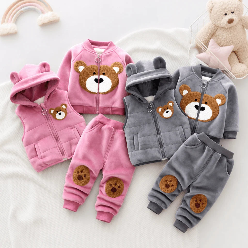 Kids' Fleece Clothing Set 3-Piece Bear Pattern Warm & Cozy