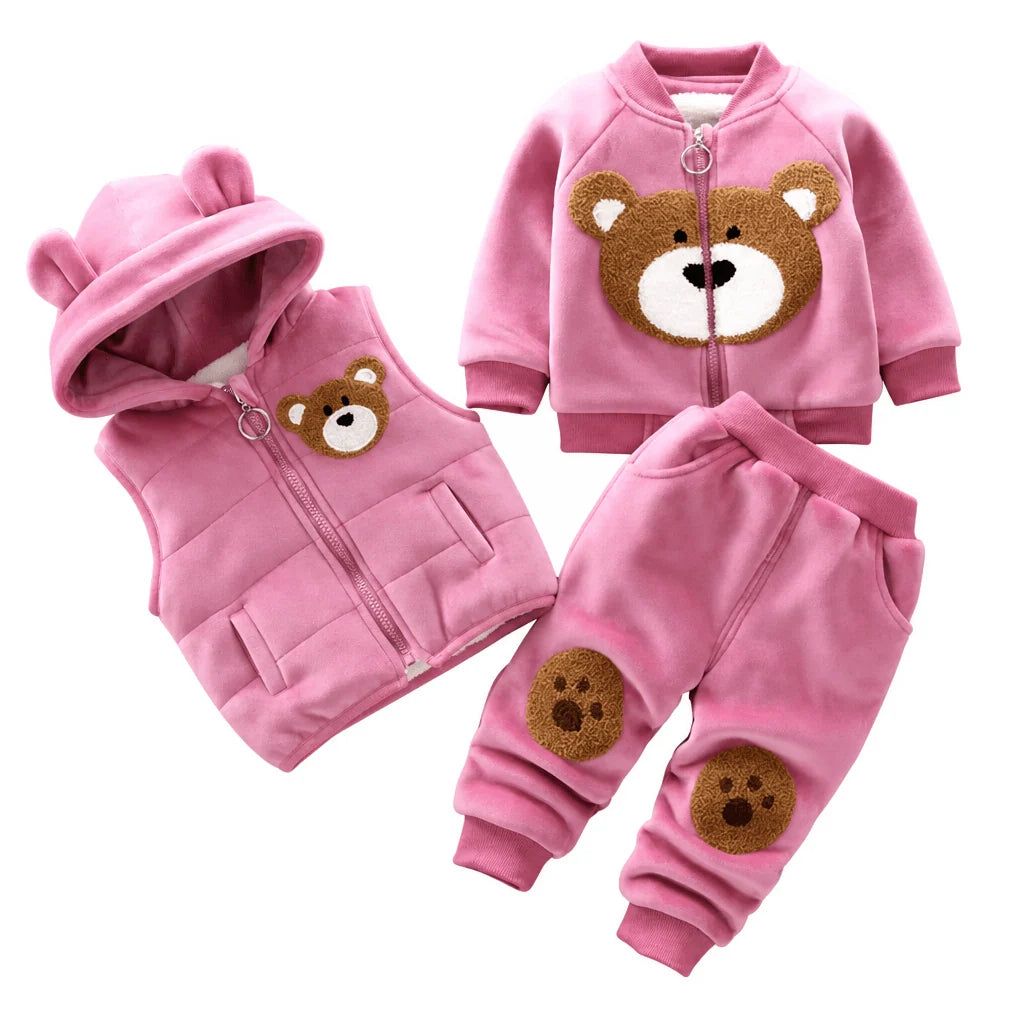 Kids' Fleece Clothing Set 3-Piece Bear Pattern Warm & Cozy