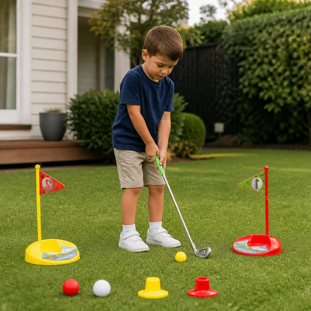 Kids Golf Set Height-Adjustable Clubs Flags & Balls