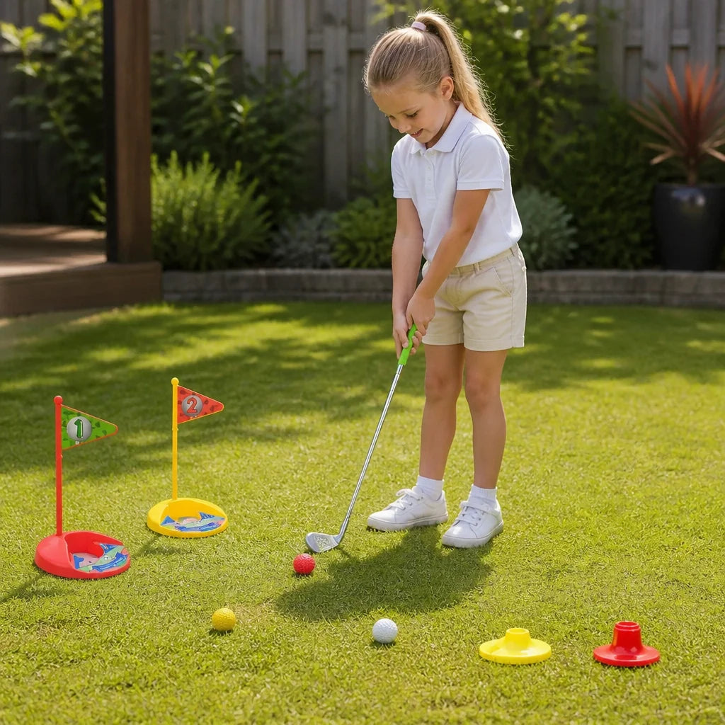 Kids Golf Set Height-Adjustable Clubs Flags & Balls