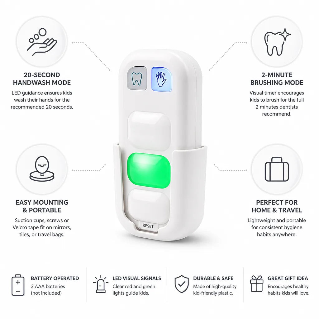 Kids Hygiene Timer LED Guided 2-Min Mode Suction Mount