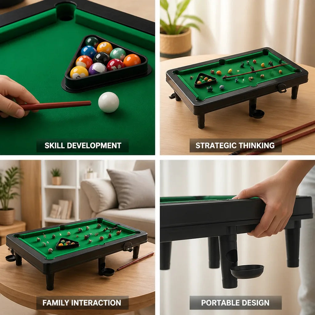 Kids Mini Pool Table Portable Tabletop Plastic