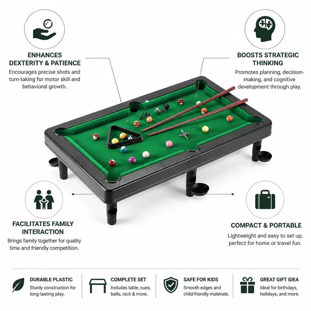 Kids Mini Pool Table Portable Tabletop Plastic