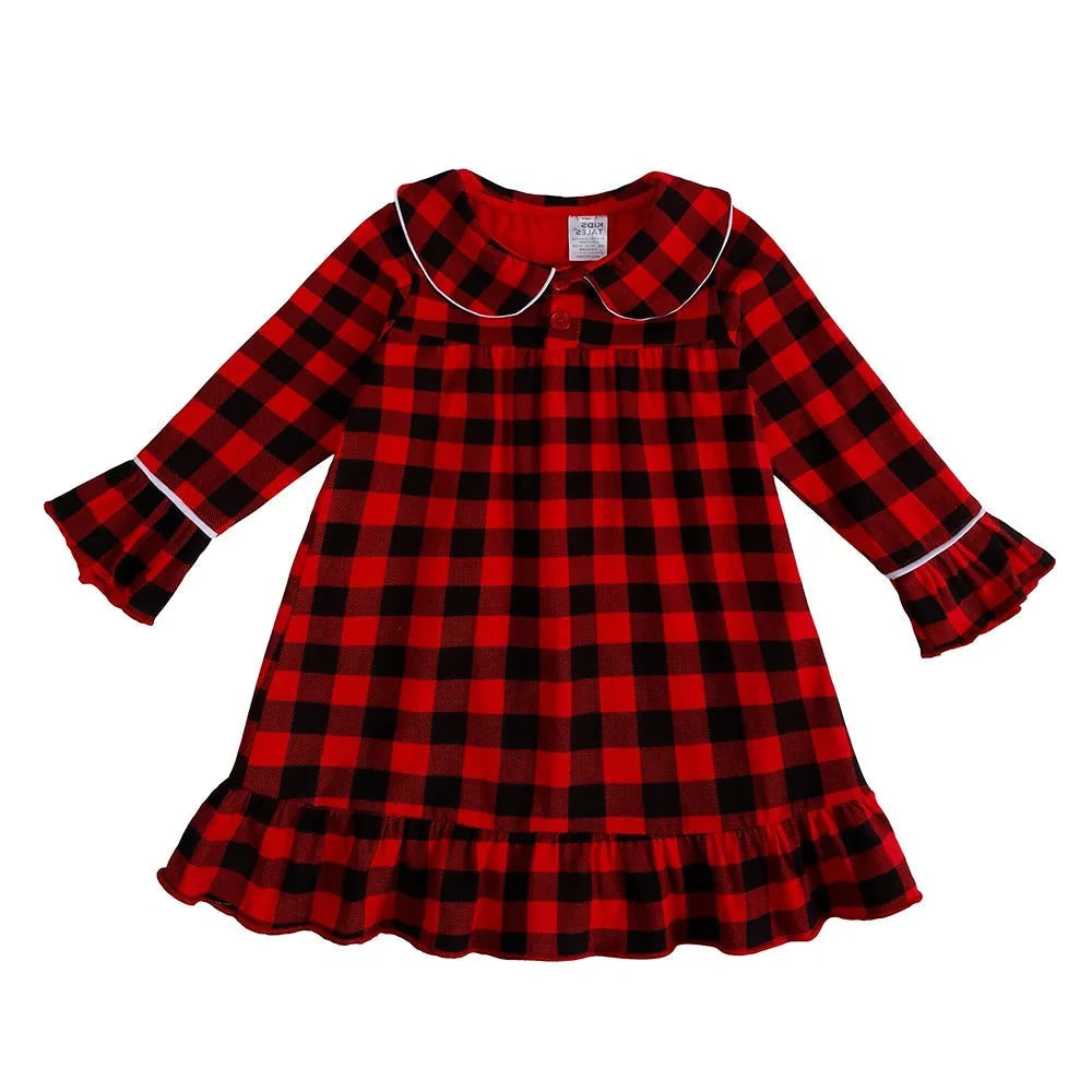 Kids Pajama Set Polyester Velvet Top Plaid Pants Elastic Waistband