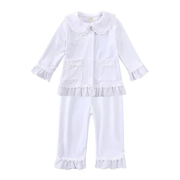 Kids Pajama Set Polyester Velvet Top Plaid Pants Elastic Waistband