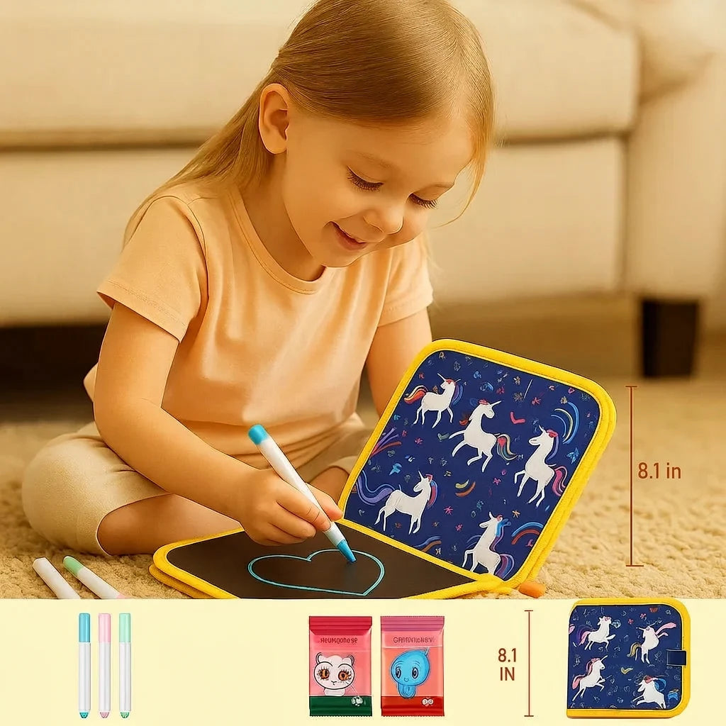Kids Reusable Drawing Book Wipe-Clean Pages 6-Sided Portable