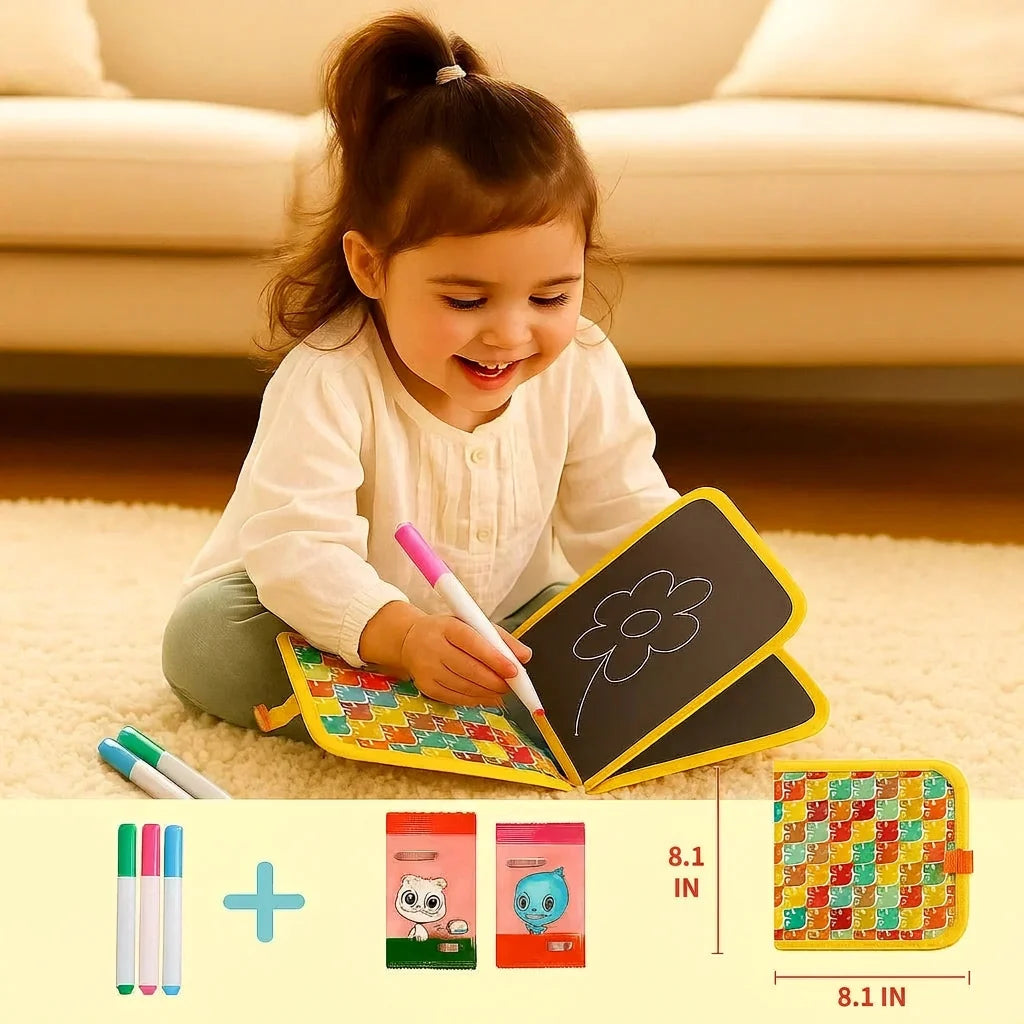 Kids Reusable Drawing Book Wipe-Clean Pages 6-Sided Portable