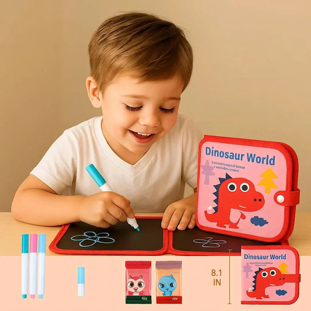Kids Reusable Drawing Book Wipe-Clean Pages 6-Sided Portable
