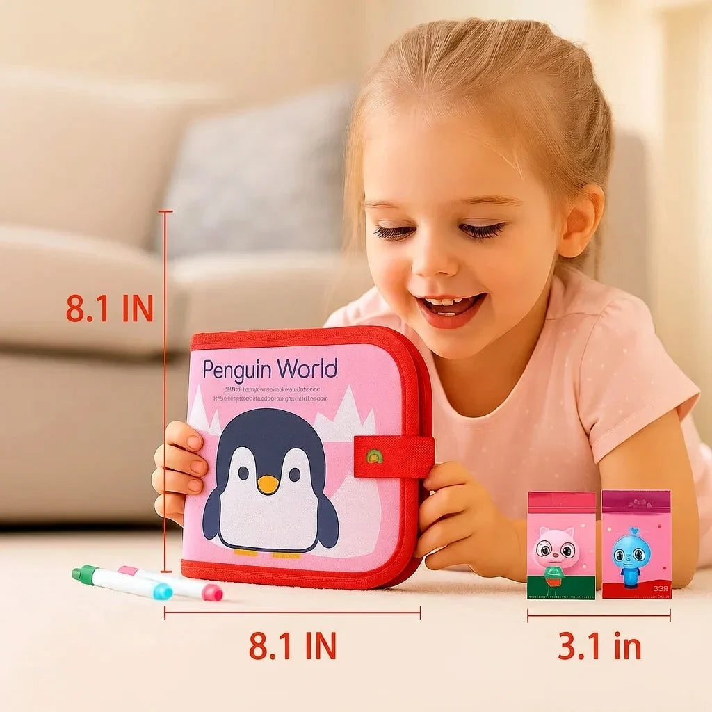 Kids Reusable Drawing Book Wipe-Clean Pages 6-Sided Portable