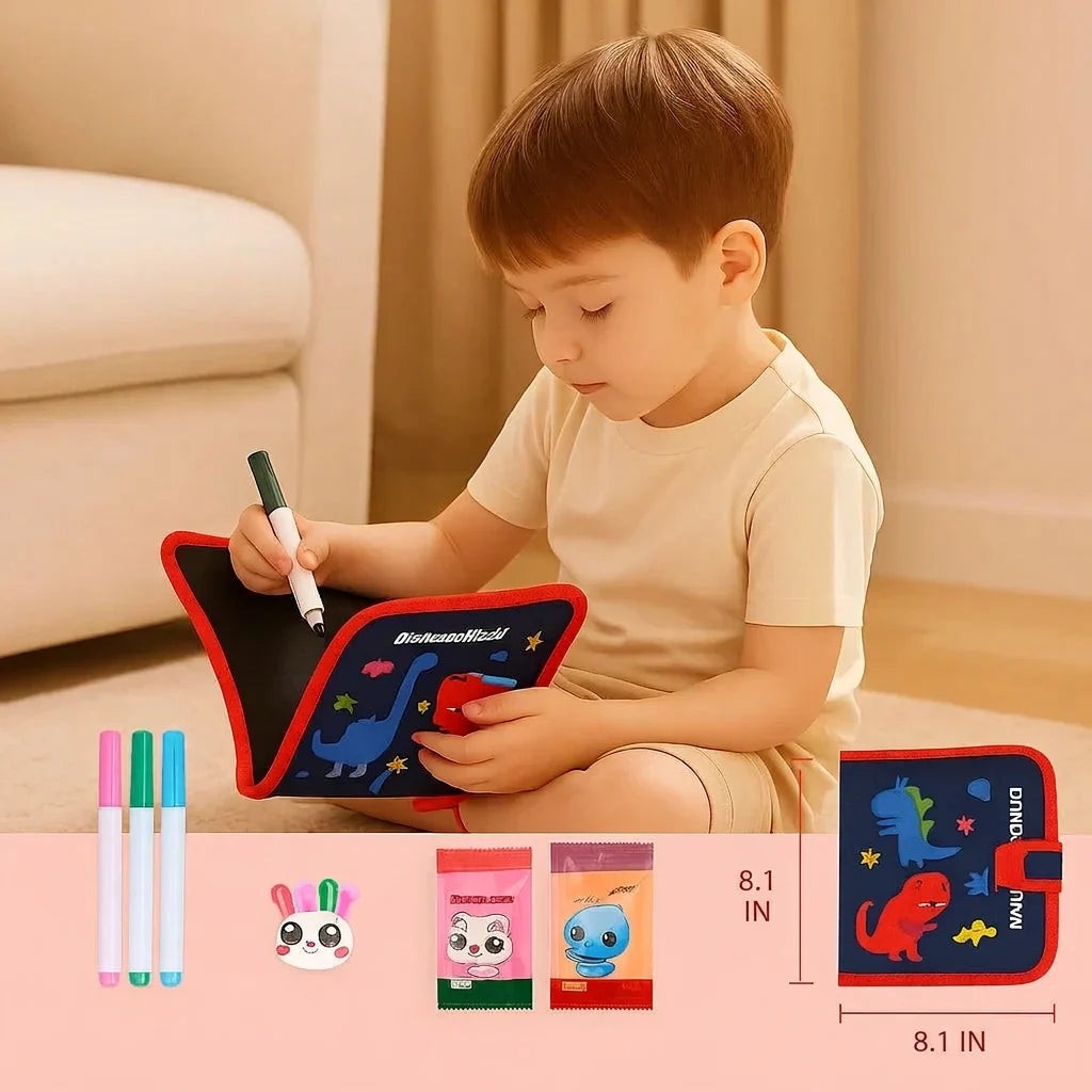 Kids Reusable Drawing Book Wipe-Clean Pages 6-Sided Portable