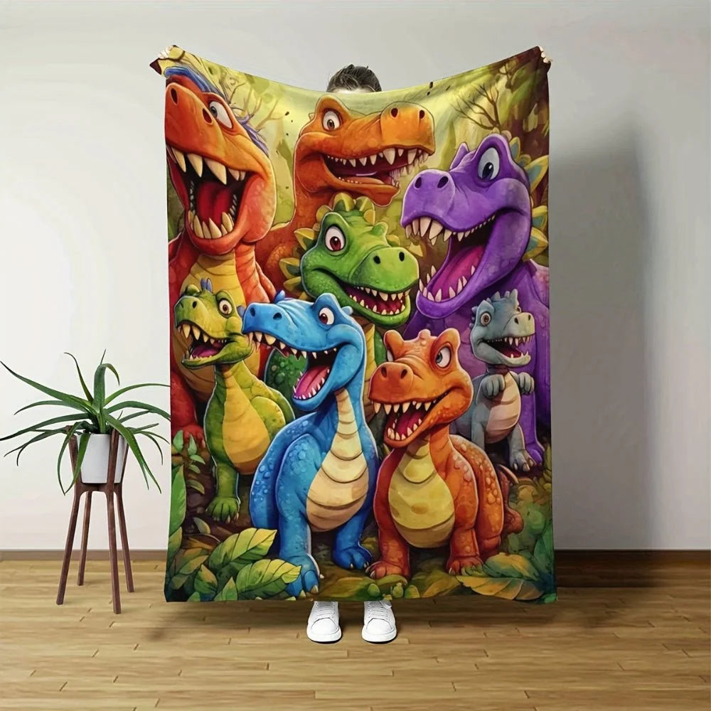 Kids Throw Blanket Double-Brushed Fleece Dinosaur Print Machine Washable