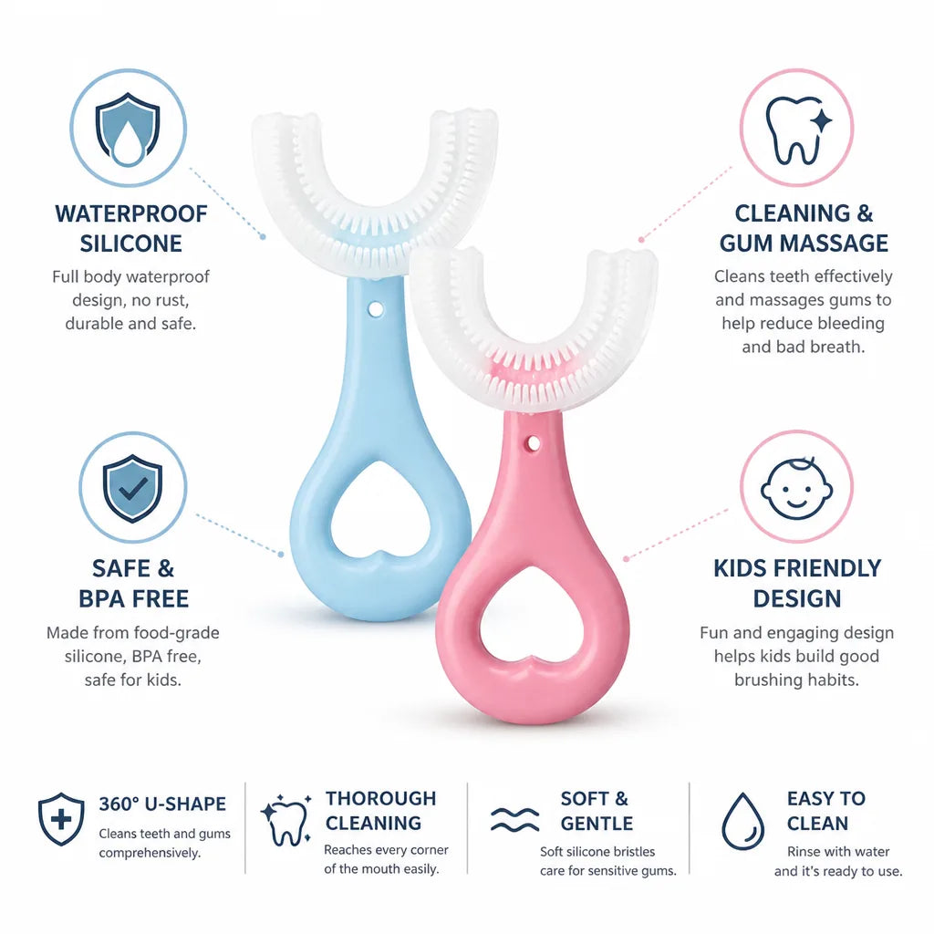 Kids Toothbrush 360° Silicone U-Shape Gum Massage