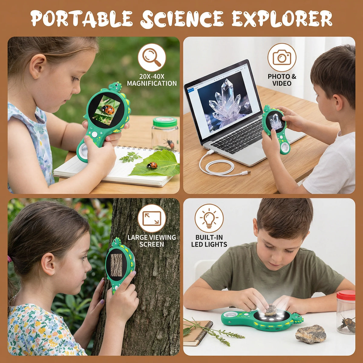 Kids Video Microscope 500x Magnification IPS Screen