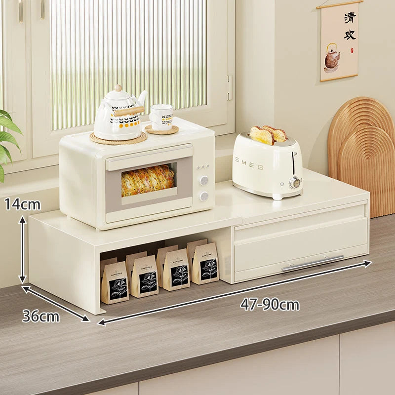 Kitchen Appliance Organizer Adjustable Pull-Out Platform With Drawer