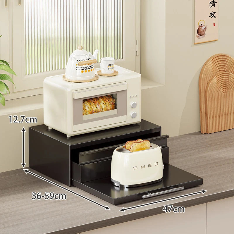 Kitchen Appliance Organizer Adjustable Pull-Out Platform With Drawer