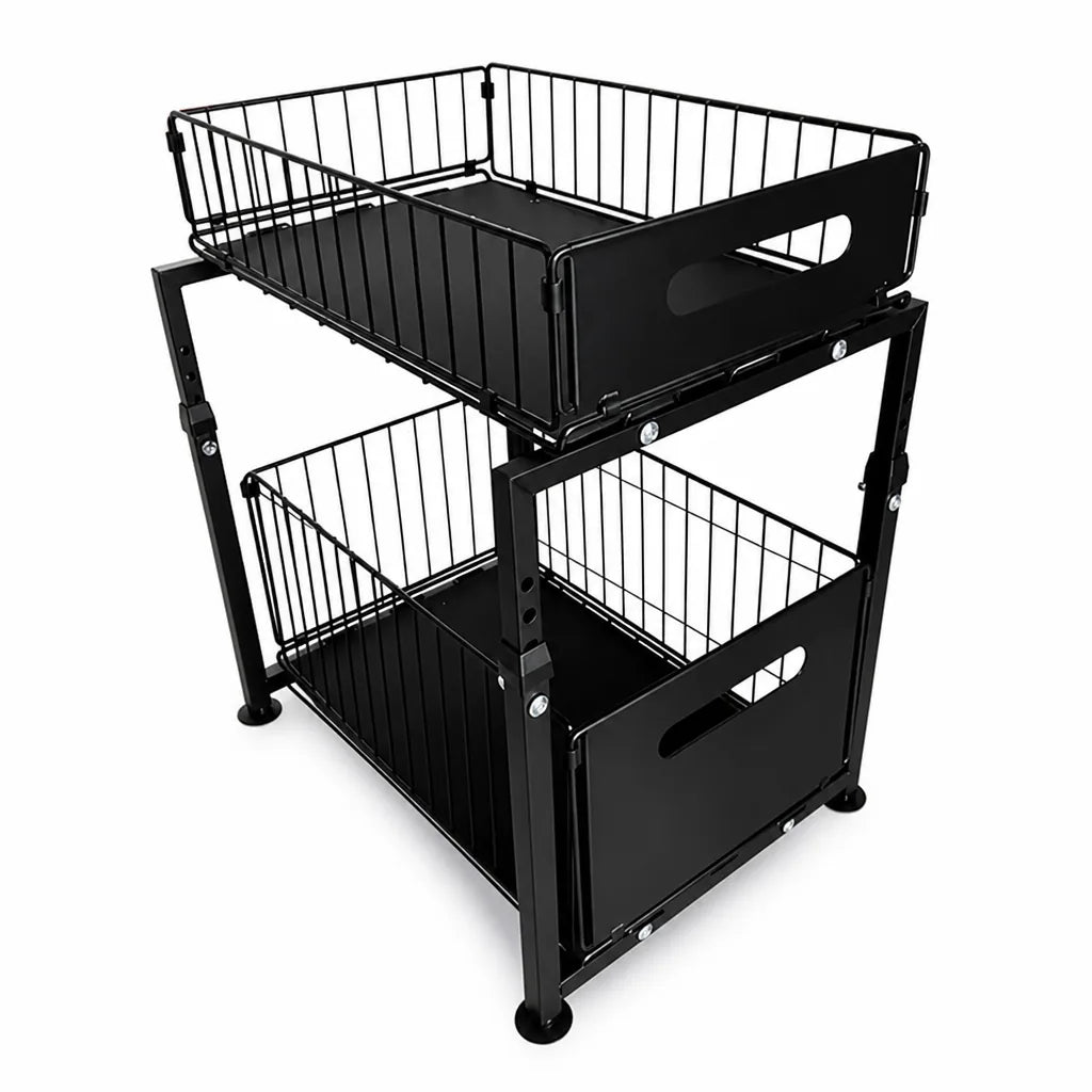 Kitchen Cabinet Organizer 2-Tier Pull-Out Baskets Height-Adjustable Steel Frame