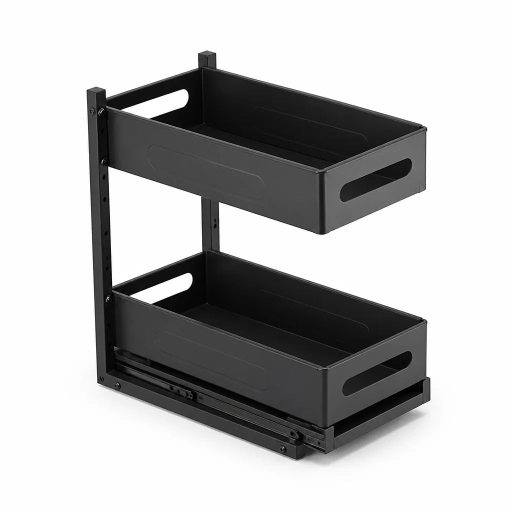 Kitchen Cabinet Organizer 2-Tier Pull-Out Baskets Height-Adjustable Steel Frame