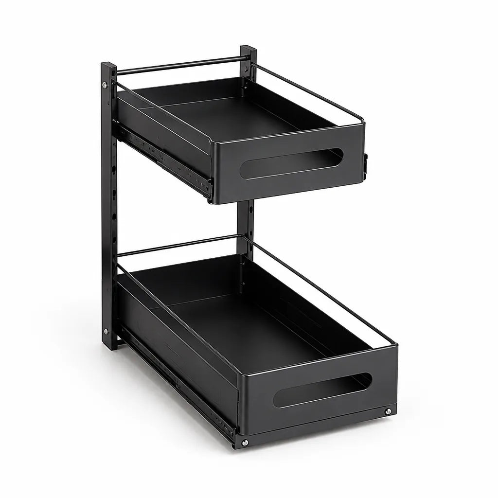 Kitchen Cabinet Organizer 2-Tier Pull-Out Baskets Height-Adjustable Steel Frame
